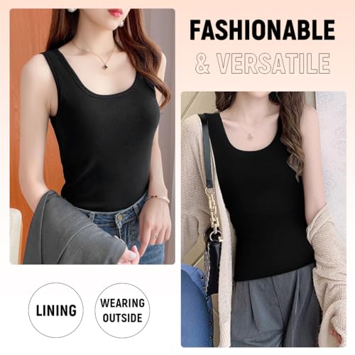 PALAY® Women's Thermal Underwear Tops Fleece Cami Underwear Tops Soft Sleeveless Undershirt Warm Base Layer Vest, Black 2 PCS PALAY® Women's Thermal Underwear Tops Fleece Cami Underwear Tops Soft Sleeveless Undershirt Warm Base Layer Vest, Black 2 PCS